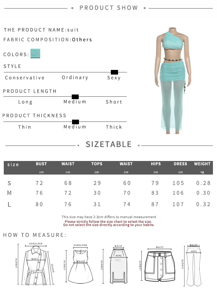 Mesh Patchwork 2 Piece Set Woman Skew Collar Backless Navel Exposed Tops+Beads Tassel Long Skirts Ruched Elegant Suit