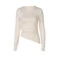 Crew Neck Long Sleeve Asymmetrical Tops Solid Color Tight Fitted T Shirts Fashion Fall Clothes Woman