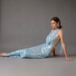 Blue Sequined Glitter Party Dresses for Woman Elegant Cowl Neck Open Back Long Wedding Guest Dress
