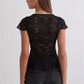 Women's Floral Lace Sheer T Shirt Blouse Short Sleeve Round Neck Ruffle Hem Fitted See-Through Top for Casual Party