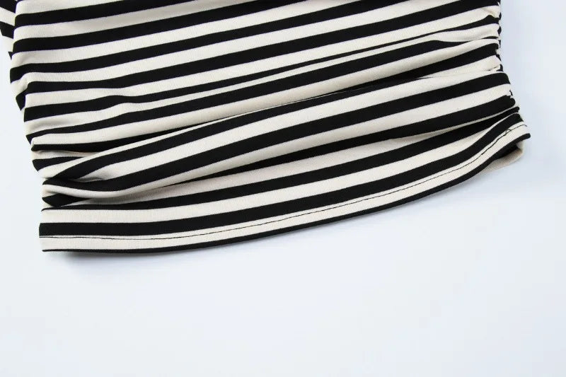 One Shoulder Ruched Striped Crop Tops Summer Short Sleeve T Shirts Fashion 2026 Woman Clothes