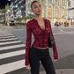 Sexy Sheer Black Floral Lace Crop Tops Front Clasp Closure Long Sleeve Woman's Shirts 2026 Fall Clothes