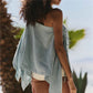 Women's Cape Tops Summer Bohemian Off One Shoulder Solid Color Loose Fit Split Sleeve T Shirts Summer Beach Cover Ups