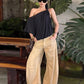 Fashion Off-Shoulder T-Shirt Women Trend Classes Skew Collar One-Sleeve Patchwork Stretch Casuals Street Sport Tess
