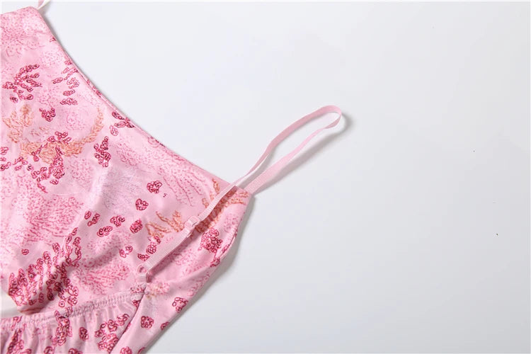 Y2K Sexy Dress Women Floral Print Backless Slit Skinny Elegant Summer Trend Party Banquet Vacation Festival Vestidos