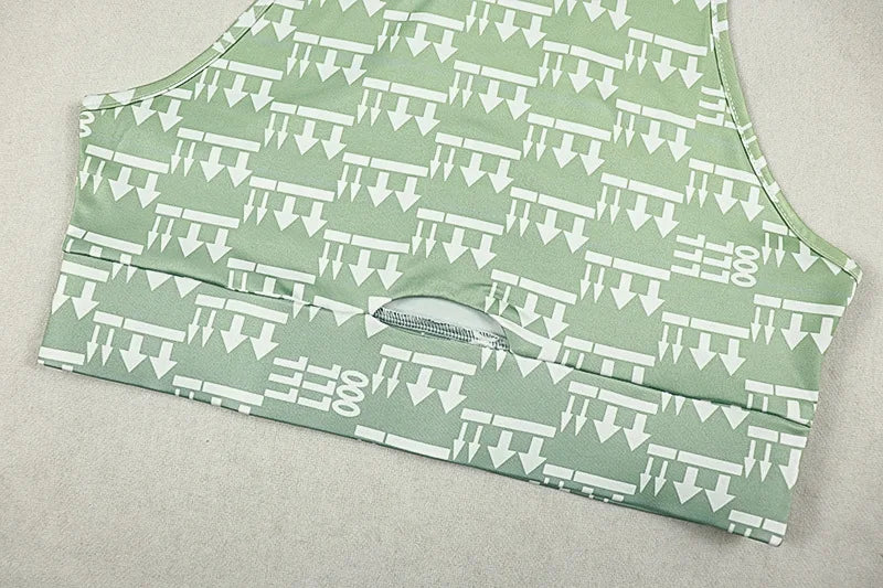 Arrow Print 2 Piece Set Women o-Neck Hollow Tank Tops+Skinny Gradient Long Pants Daily Casual Fashion Sporty Outfits