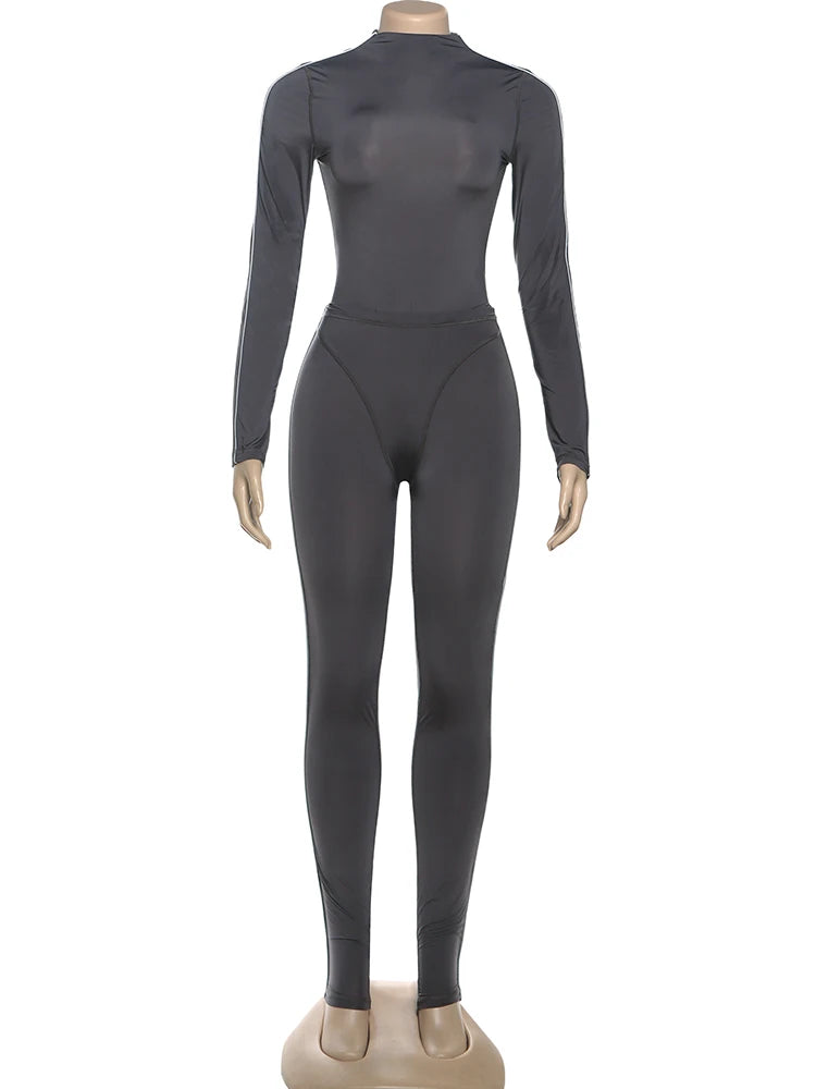 Sexy Casual Sporty Tracksuit 2-Piece Set Women Bodysuit Tops+Leggings Matching Thin Tight Stretch Skinny Street Outfits