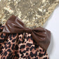 Fashion Sequin Patchwork Leopard 3 Piece Set Women Belt Metal Buckle Vest+Bow Ruffled Skirts+Short Trend Party Clubwear