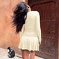 Long Sleeve Mini Dress with Lace Trim V Neckline and Waist Fashion 2026 Fall Dresses for Woman Elegant