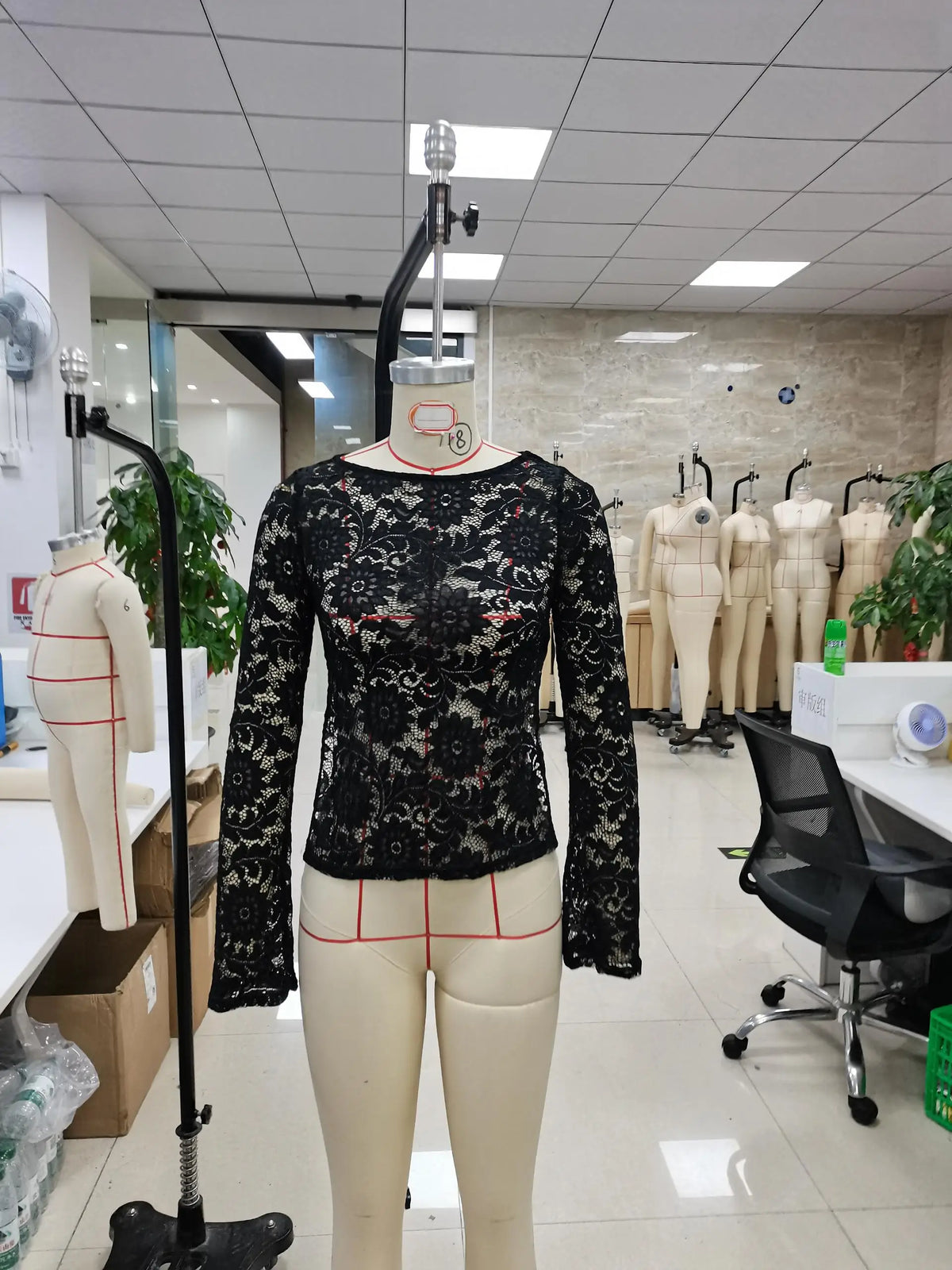 Women's Lace See Through Backless T Shirt Tops High Street Solid Color Long Sleeve Boat Neck Slim Fit Shirts Blouse