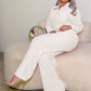 Rhinestone Decoration 2-Piece Set Women Single-Breasted Lapel Full Sleeve Shirt+Elastic Waist Pant Leisure Suits