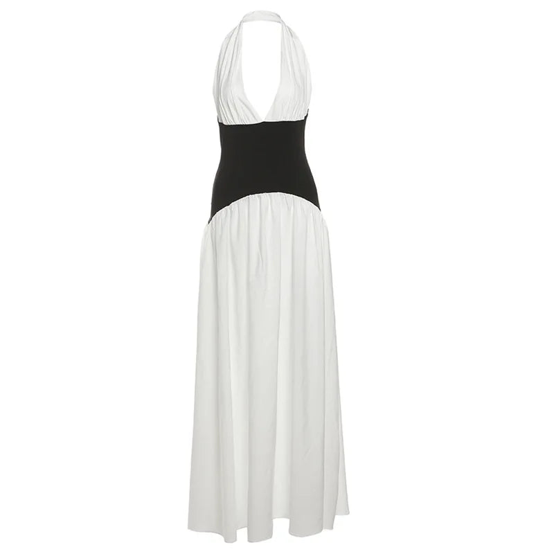 Deep V Neck Backless Empire Waist Maxi Dress Elegant White Prom Dresses Woman Summer