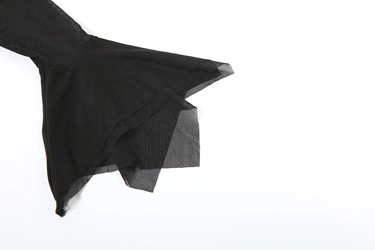 Sexy Irregular Hem T-Shirt Women Patchwork o-Neck Flared Sleeves Summer Midnight Sexy Hottie Fashion Split Long Tops