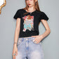 2025 Summer New Arrival Sweet Cool Faux Ice Silk Bubble Sleeve Printed Knit Sweater Women‘s’ Fit Short Sleeve Top