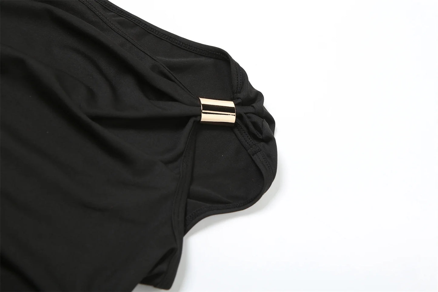 Irregular Off Shoulder T-Shirts Women Ruched Fashion Skew Collar Single Sleeve Daily Casual Solid Simple Streetwear