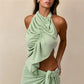 Sleeveless Asymmetrical Hem Y2K Aesthetic Tank Women Halter Neck Ruched Backless Crop Top Summer Party Vacation Clothes
