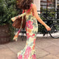 Flower Print 2 Piece Set Women Elastic Strapless Dress+Ribbon Scarf Vacation Party Elegant Fashion Stretch Vestidos