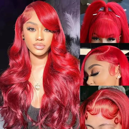 Hot Red 13x6 Hd Lace Frontal Wigs Human Hair Wig Brazilian Red Colored Body Wave 13x4 Lace Front Wig For Black Women