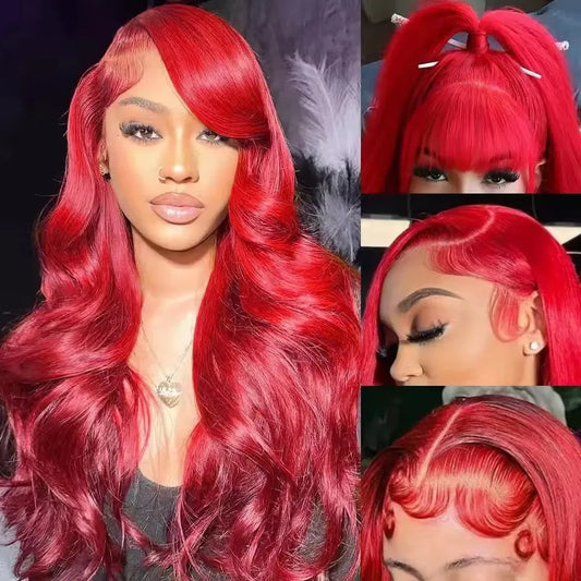 Hot Red 13x6 Hd Lace Frontal Wigs Human Hair Wig Brazilian Red Colored Body Wave 13x4 Lace Front Wig For Black Women