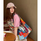 Color Block Casual Commute Large Capacity Lightweight Tote Shoulder Canvas Bag for Women