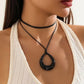 Vintage Hollow Out Big Water Drop Pendant Necklace For Women Personality Black Leather Wax Thread Rope Choker Jewelry
