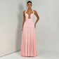 Elegant Deep Plunge Halter Backless Maxi Dresses 2026 Woman Wedding Guest Party Dress Pink