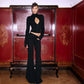 Ladies Suits 2 Piece Set Long Sleeve Top and Flare Pants Matching Sets Sexy All Black Outfits Clubwear