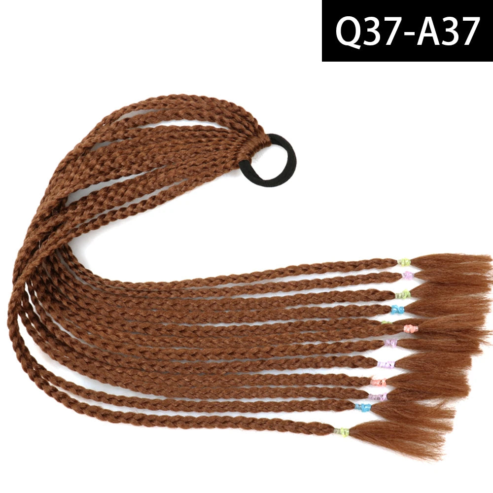 Synthetic Colored Braided Ponytail Hair Extension Rainbow Color Braids Pony Tail With Elastic Band Girl's Pigtail