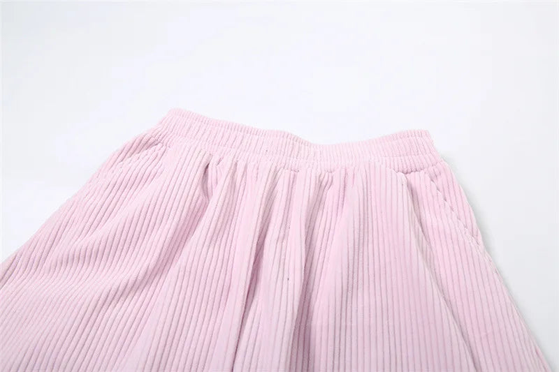 Corduroy Street Wear Pants Elastic High Waisted Wide Leg Trousers Womens Clothing Baggy Winter Sweatpants