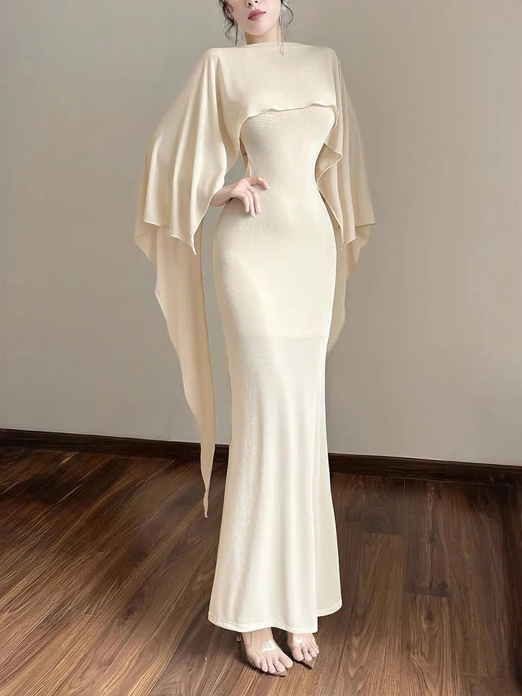 Elegant Basic 2 Piece Set Women Autumn Backless Bandages Skinny Sleeveless Dress+Shawl Birthday Party Fashion Suit