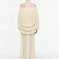 Draped Maxi Dress Women See Through Hem Off-Shoulder Long Lantern Sleeve Elegant Vacation Wedding Party Vestidos