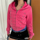 Womens Trendy Cropped Zip Hoodie Military Double Metal Buttons Design Hooded Long Sleeve Slim Short Jacket Street Top