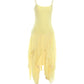 High Street Dress Woman Ruched Elegant Sling Summer Trend Low-Neck Backless Irregular Ruffles Hem Fashion Long Bodycon