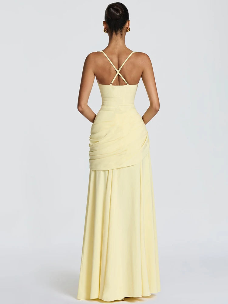 Off-shoulder Backless Sexy Maxi Dress Women Elegant Strapless Sleeveless Bodycon Ruched Club Party Long Dresses Female