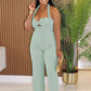 Women Fashion Straight Jumpsuit Summer Trend Twist Bandage Halter Ruched Hollow Backless Sleeveless Classic Outfits