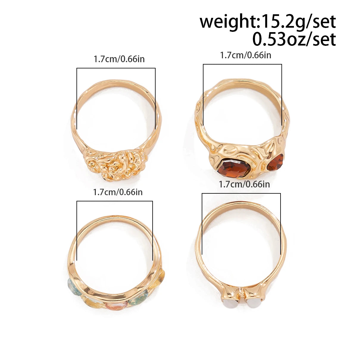 4Pcs Boho Rhinestone Gold Color Ring Set for Women Wed Bridal Geometric Metal Knuckle Ring Couple Jewelry Accessories