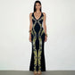 Deep V Neck Cut Out Backless Maxi Dress Print Black Evening Dresses Sexy Party Outfit for Woman 2026