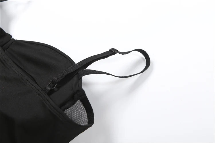 Patchwork Lace Camisole Single Row Buckle Low-Neck See Through Sexy Hottie Street Midnight Fashion Skinny Classic Tops