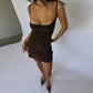 Sexy Brown Slip Dress with Spaghetti Straps Micro Mini Dresses Woman Clothing