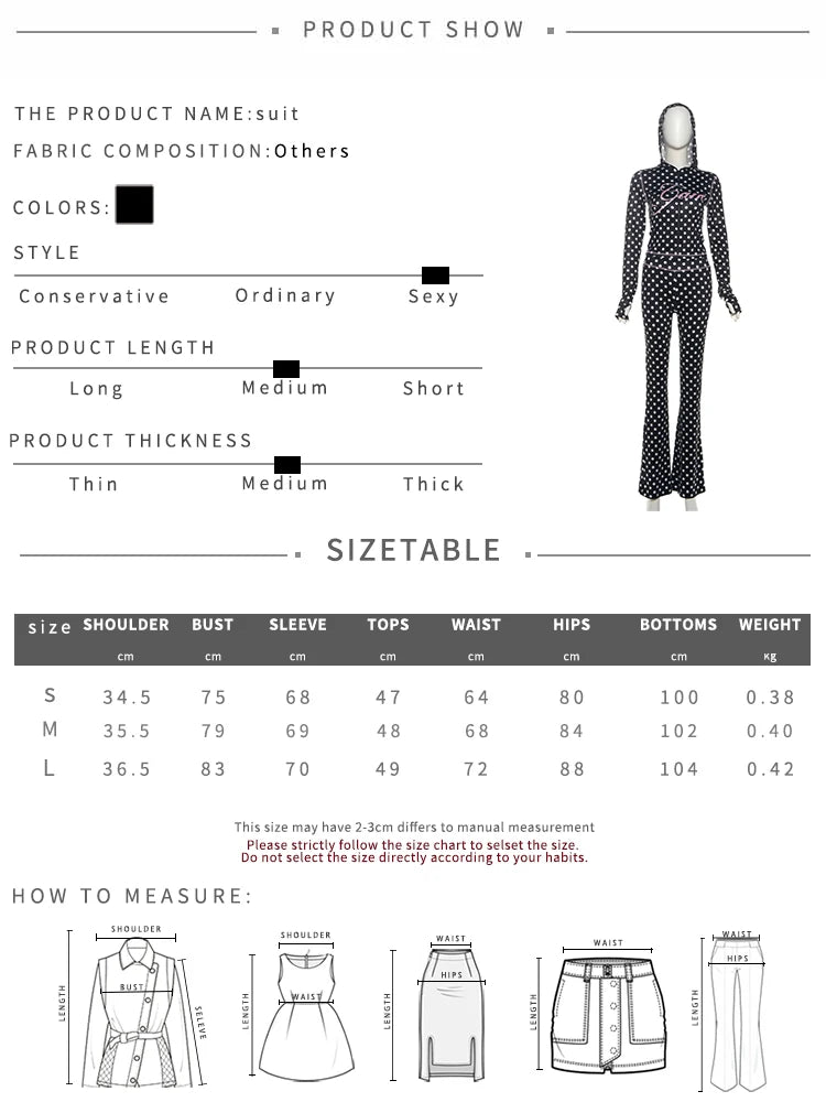 Polka Dot Letter Print 2 Piece Set Woman Tracksuit Trend Sexy Hooded Jacket+Pants Skinny Stretch Matching Streetwear
