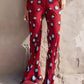 Autumn High Street Print Pants Women Casuals Simple Elastic Waist Fashion Midnight Clubwear Daily Chic Wide-Leg Bottoms