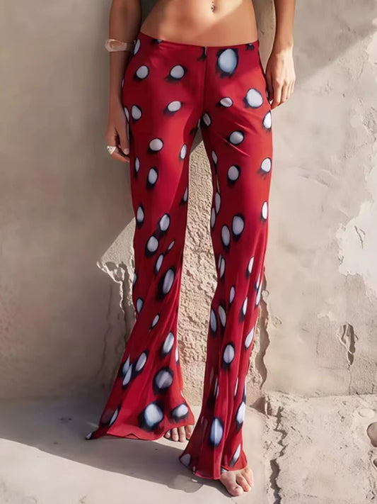Autumn High Street Print Pants Women Casuals Simple Elastic Waist Fashion Midnight Clubwear Daily Chic Wide-Leg Bottoms
