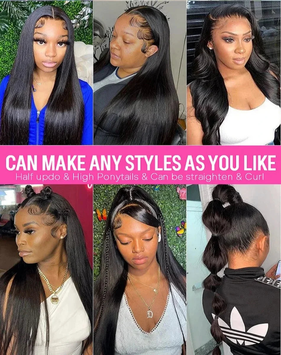 220 Density Bone Straight Brazilian Human Hair 13x6 13x4 HD Transparent Lace Frontal Wig Pre Plucked For Women