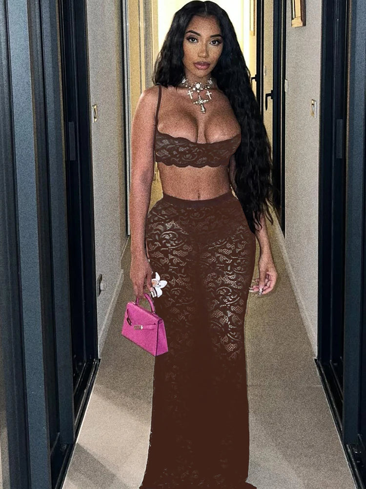 Jacquard Sexy 2 Piece Set Women Midnight Summer Trend Camisole+Skirts Stretch Hipster Nightclub Party Matching Suits