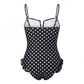 Polka Dot Swimsuit Strapless V Neck Ruffle Trim Tummy Control Bathing Suit for Women Beachwear Summer Vacation PoolParty