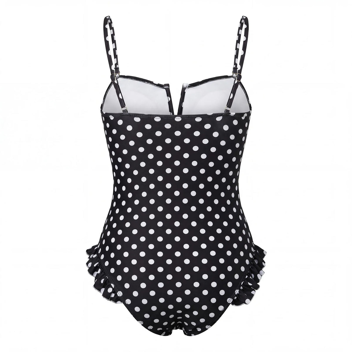Polka Dot Swimsuit Strapless V Neck Ruffle Trim Tummy Control Bathing Suit for Women Beachwear Summer Vacation PoolParty