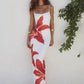 Floreal Print Long Dress For Women Gown Summer New Spaghetti Strap Sleeveless Backless Bodycon Sexy Midi Dress Elegant