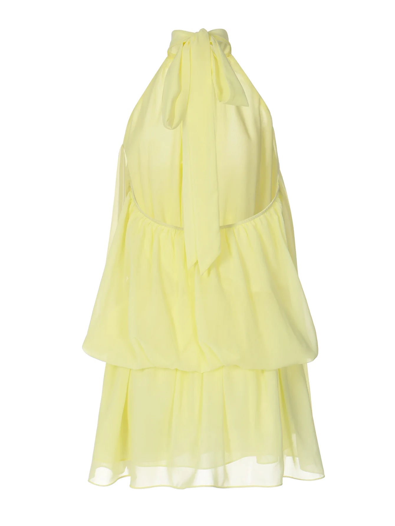 Sexy Mesh Backless Halter Mini Dress Yellow 2026 Summer Dresses for Women Vacation Outfits