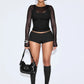 Sexy Casual 3 Piece Set Mesh Full Sleeve o-Neck Crop Tops+Shorts+Foot Cover Matching Autumn Trend Streetwear Outfits