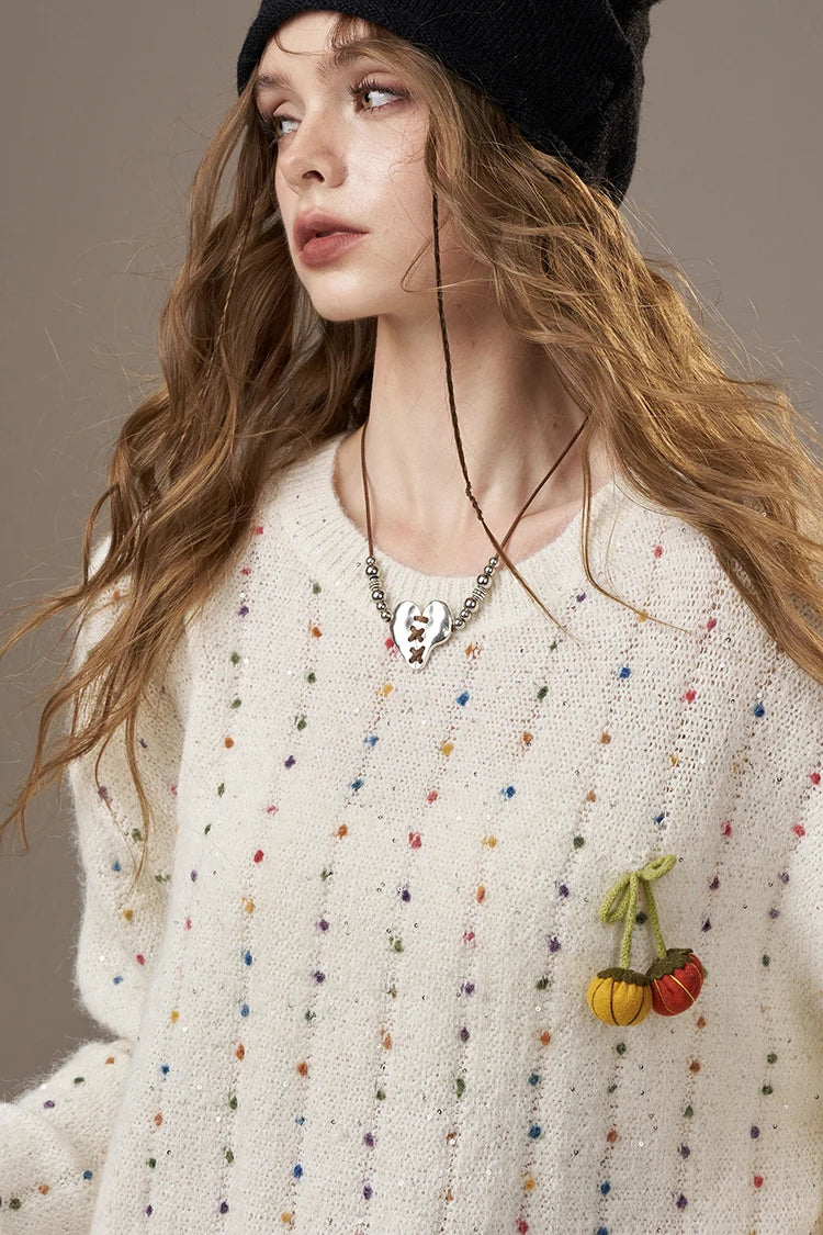 2025 Winter New Arrivals Casual Cute Little Pumpkin Colorful Bead Loose Fit Sweater For Woman